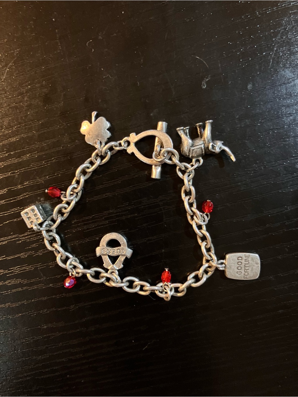 Silver LUCKY BRAND Charm Bracelet with Red Crystal Accents